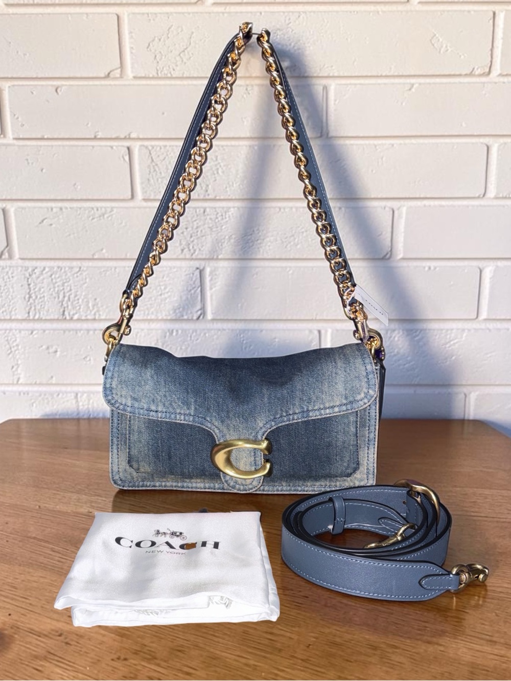 Coach Tabby Shoulder Bag 26 In Regenerative Cotton Denim and Gold Chain NWT